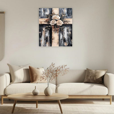 Cross With Rose Unframed Canvas Wall Art  24" X 36"
