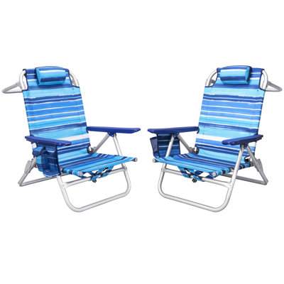 Chaises de plage à dos (ensemble de 2), chaise de camping pliante robuste avec grandes poches