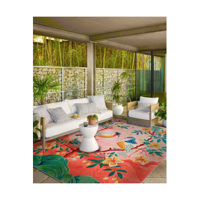 Paris Collection Pink Themed Tree and Bird Pattern Creative Modern Decorative Machine Washable Rug