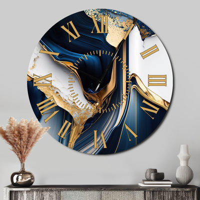 Abstract Geode Waves Gold I - Abstract Golden Face Wall Clock