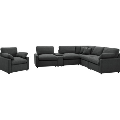 Dark Grey Power Reclining Sectional With Lift-top Console And Dual Cup Holders For Comfort 6 Modular Relaxation Entertainment