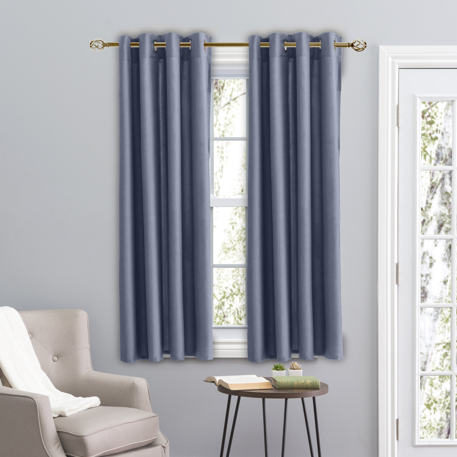Room Darkening Synthetic Curtain, Cornflower Blue, 56" W x 54" L