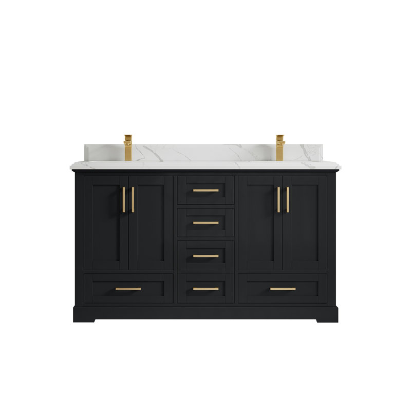 Boston 60 po X P 22 po Meuble-lavabo double en fer forgé, Calacatta Laza