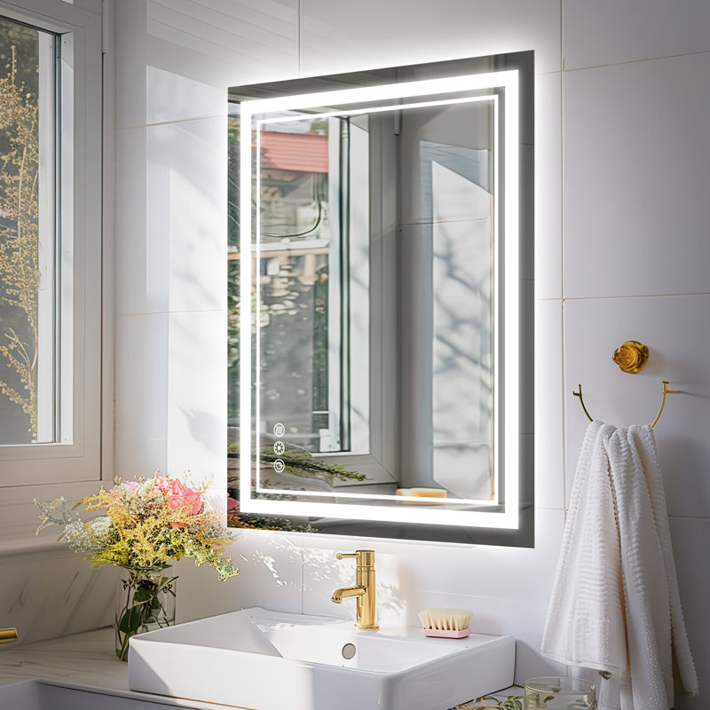 Anti Fog LED Bathroom Mirror 3 Colors Dimmable Vanity Mirror with Back and Front Lighting, 36" x 28"