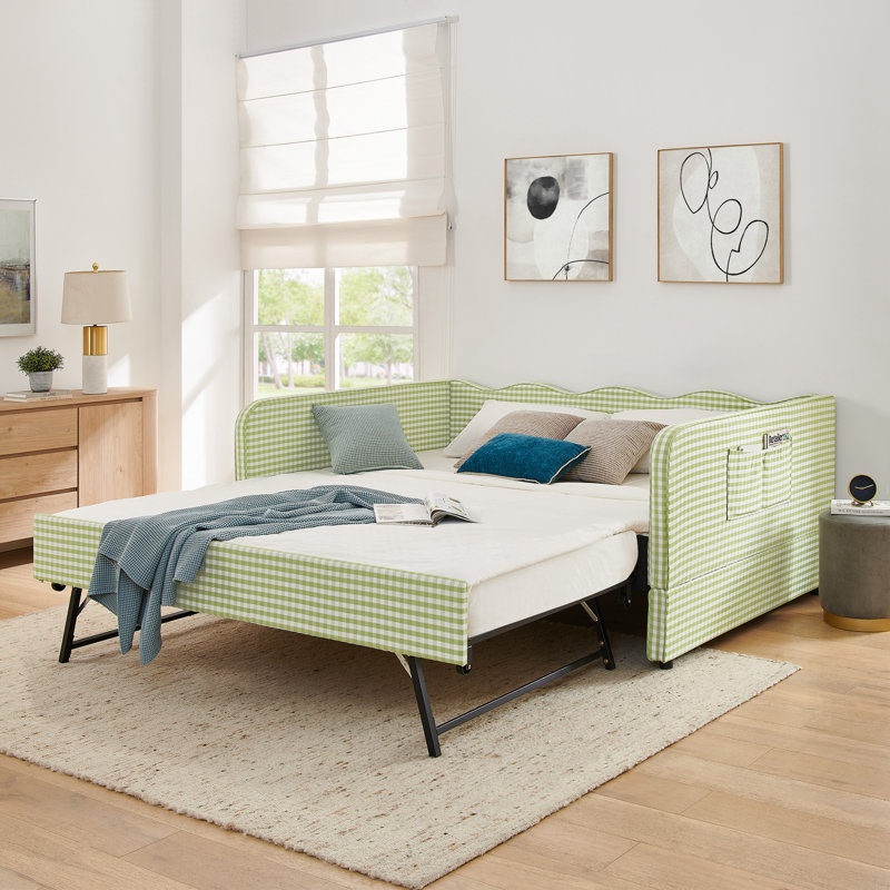 Lit de jour double, canapé-lit convertible 3-en-1 polyvalent avec lit gigogne escamotable et poches de rangement latérales
