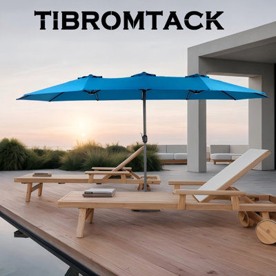 TIBROMTACK 14.8 ft Double Sided Outdoor Patio Umbrella, Rectangular Dark Blue, Crank Lift Mechanism with 12 Steel Ribs for Wide Shade Coverage Backyard Garden Poolside Beach (Base Not Included)