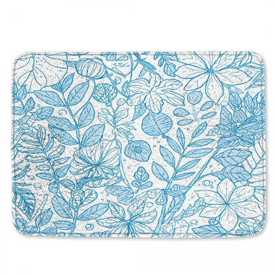 Blue Botanical Line Art Bath Mat