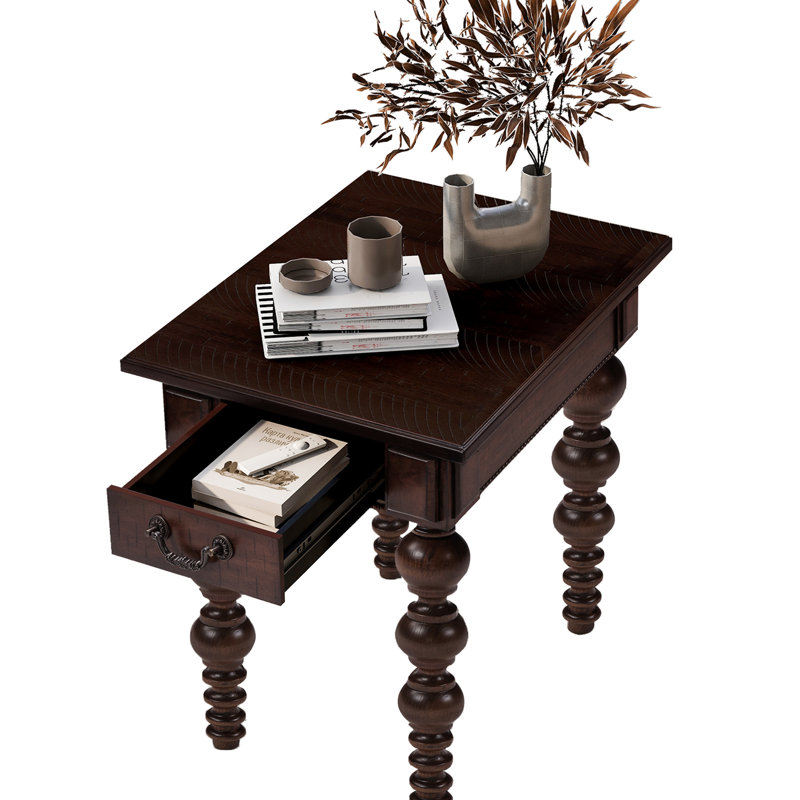 - Table de bout en bois massif de couleur avec tiroir, idéale pour le côté ou le chevet, placage de table, conception unique des pieds, installation de chevet avec tiroir à installation rapide et facile, table étroite rétro, pieds de conception à bulles, rangement
