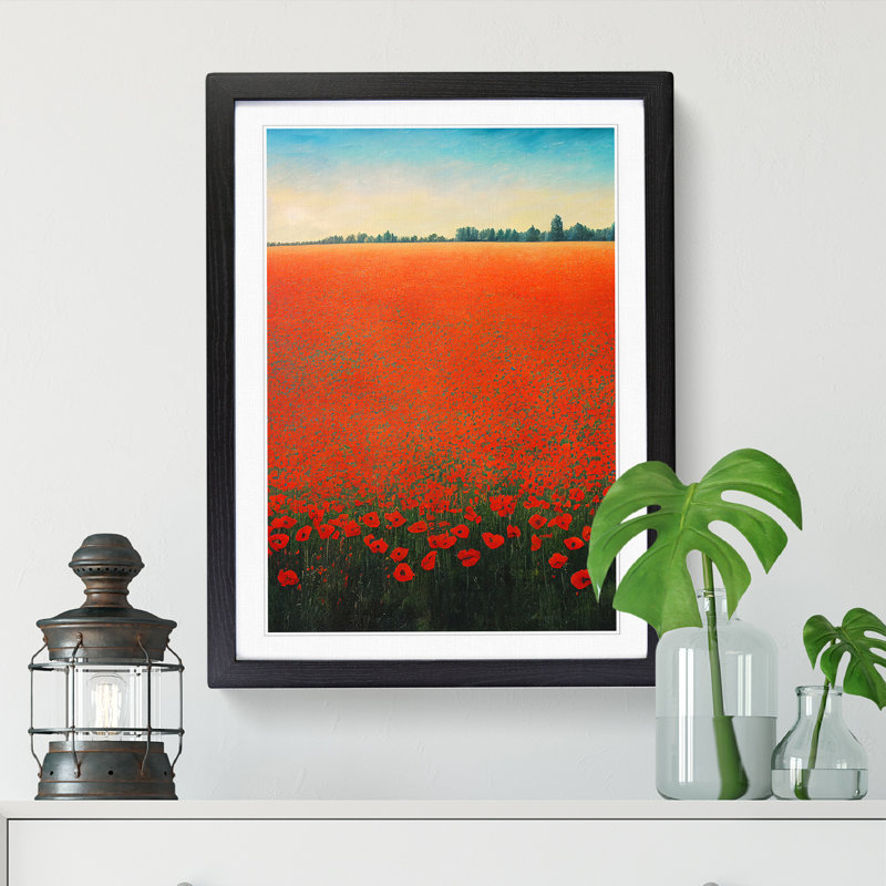 Lital Poppy Flower Field Painting Vol.1 1 Piece Single Picture Frame Wall Art, 34cm H x 25cm W x 1.99cm D, Black
