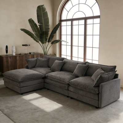 105 Inch Upholstered Sofa, 3-Seater Couch With Ottoman-For Modern Home