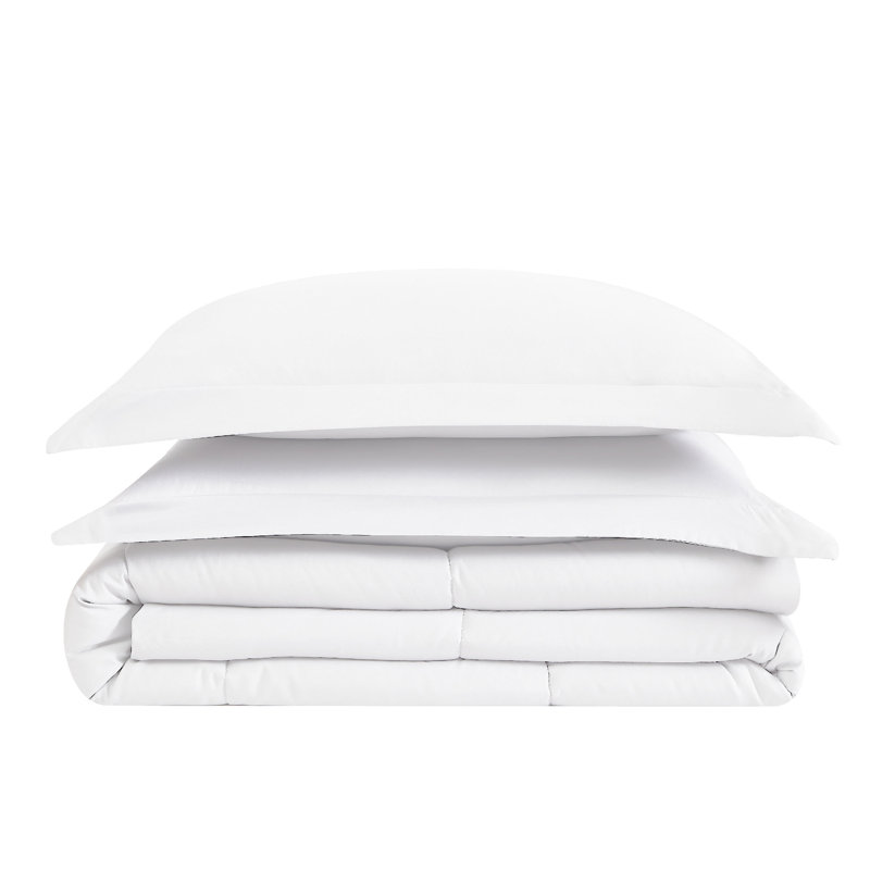 Ensemble d'édredon uni vraiment délavé, Édredon simple extra long + 1 taie décorative st, Blanc / Blanc