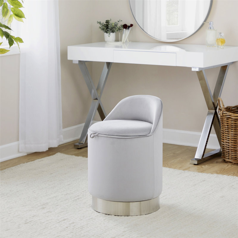 Tabouret de coiffeuse rembourré avec espace de rangement, Argent, Chrome chrome