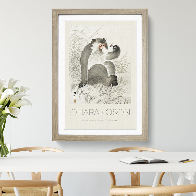 Monkey with an Insect by Ohara Koson - Picture Frame Art Prints, 36cm H x 27cm W x 2cm D, Oak