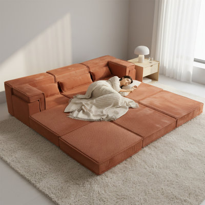 Canapé modulaire convertible sans os, surdimensionné à trois places avec trois coussins