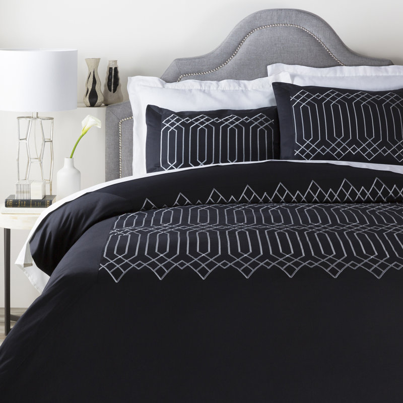 Plaza Traditional Cotton Blend Geometric Shapes Duvet Cover, Twin