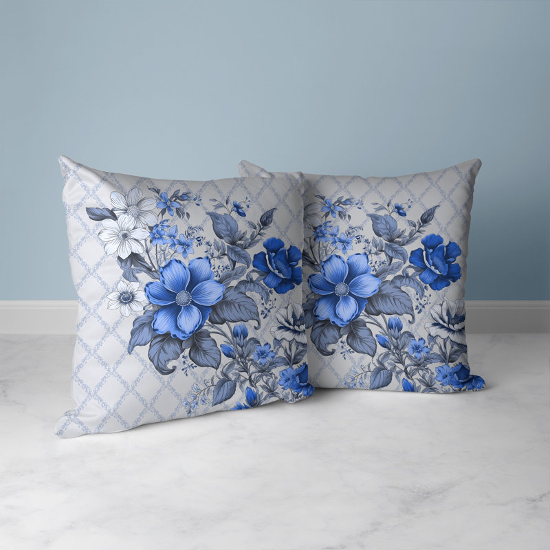 Floral Square Cushion, 41cm H x 41cm W, Blue/Grey Floral