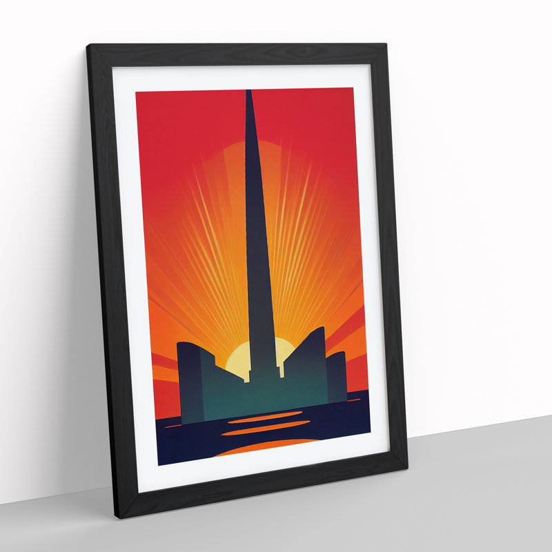 Splendid Art Deco Sunset No.2 - Wrapped Canvas Print, Black Framed, 34cm H x 25cm W x 2cm D