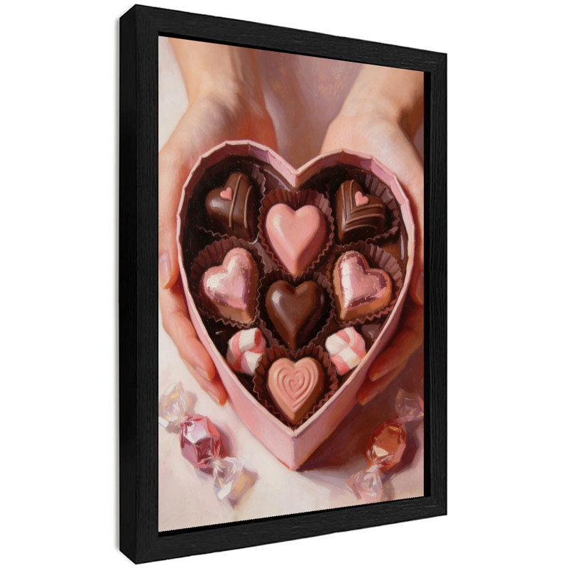Noir encadré de chocolat en forme de cœur rétro, impression amour, impression sur le thème de la Saint-Valentin
