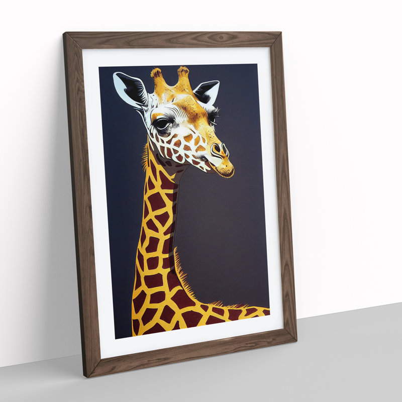 Striking Giraffe - Framed Print, 64cm H x 46cm W x 2cm D, Walnut
