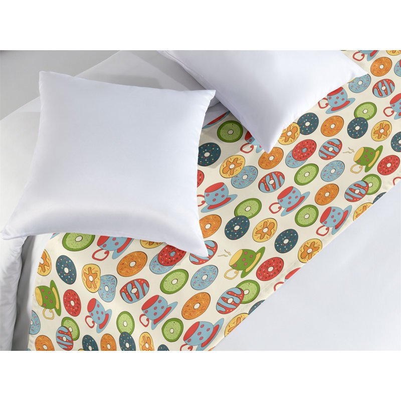 King Multicolor Satin Food Print Bed Runner Set
