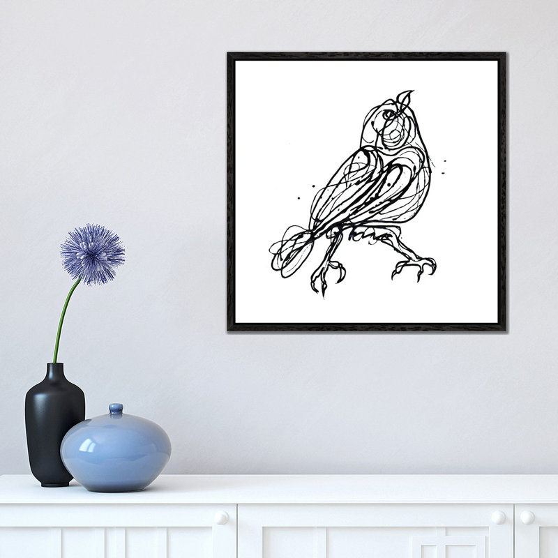 Chin Up - Cute Little Bird Jackson Pollock Style Drawing by OLena Art - Print on Canvas, 93.98 cm H x 93.98 cm W