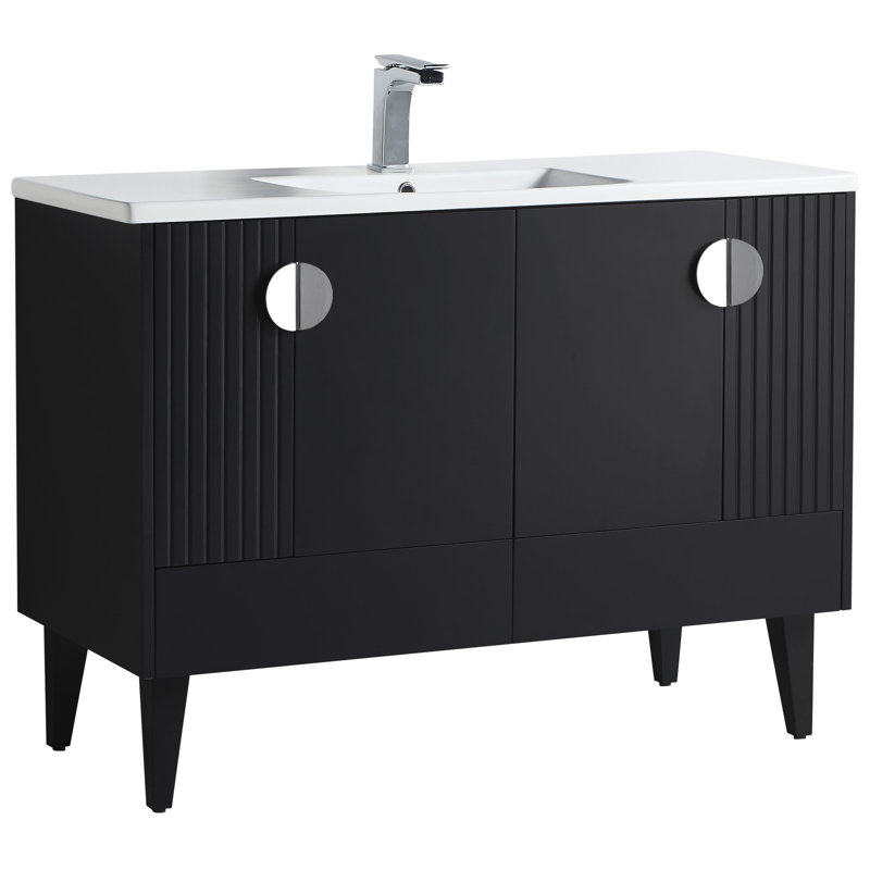 Ensemble de meuble-lavabo simple 48 po Saimah, Chrome poli, Noir