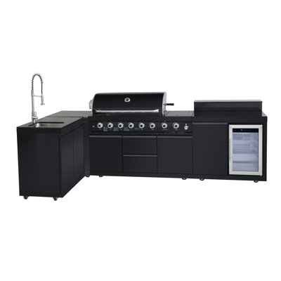 6 Îlot de barbecue au gaz en acier inoxydable avec rangement pour évier et réfrigérateur 6 99 000