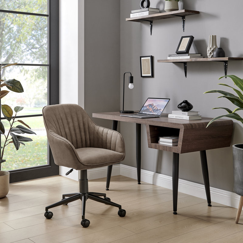 Alerah Luxury Home Office Vanity Chair - Upholstered  Modern Tub Chair Design, Brown Faux Leather