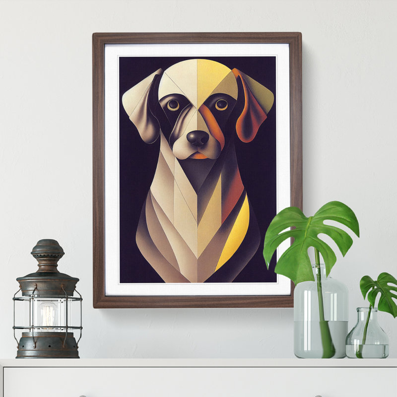 Unique Dog Abstract 1 Piece Single Picture Frame Wall Art, 64cm H x 46cm W x 2cm D, Walnut Framed