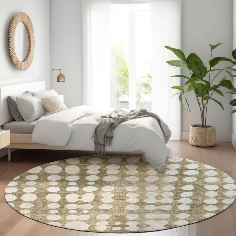 Premium Machine Washable Prisco Taupe Rug, Round 8'