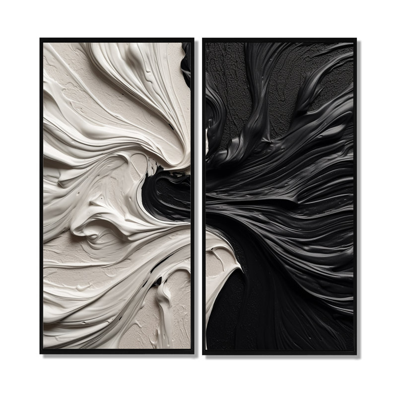 Black White Marbled Dreamscape III - Abstract Geometric Large Wall Decor, 40" H x 40" W, Floater Framed Print, Black
