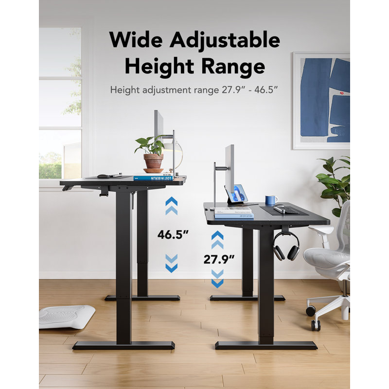 Bureau debout électrique à hauteur ajustable, L 55 po x P 28 po, Noir brillant / noir