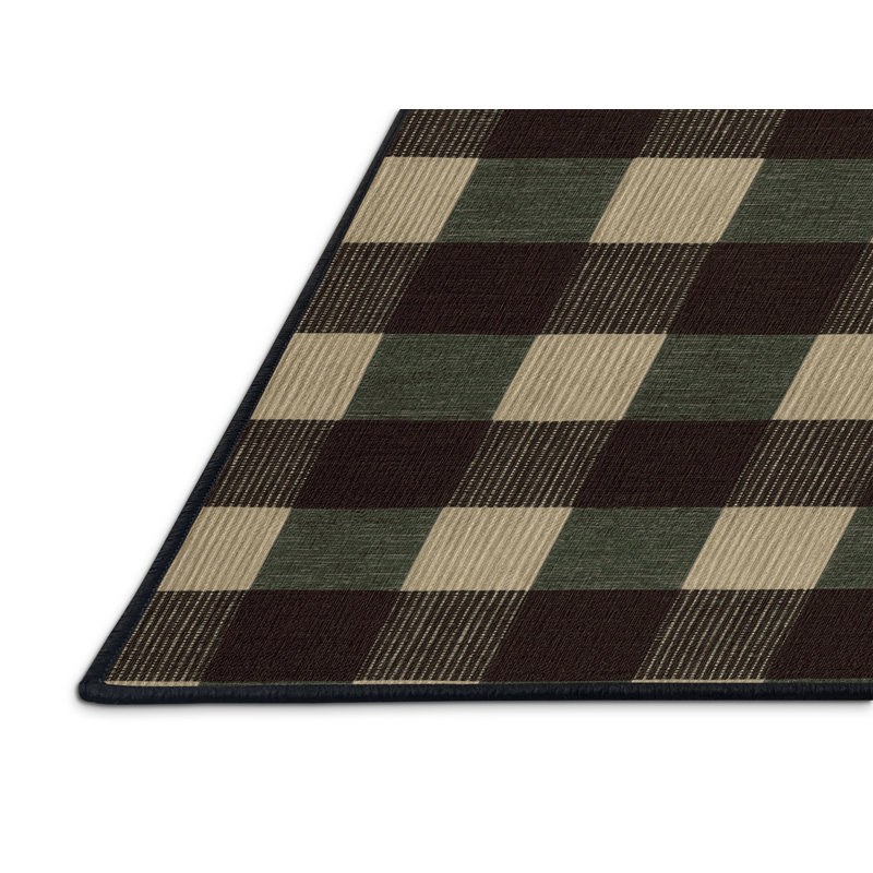 Tapis brun à carreaux lavable à la machine, Carré 6 pi