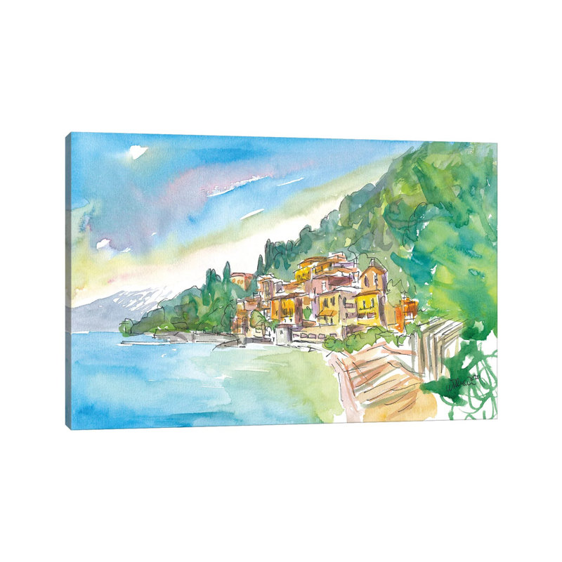 Romantic Varenna Lago Di Como Italian Lakeside Village With Mountain View 1 Piece Wrapped Canvas Wall Art