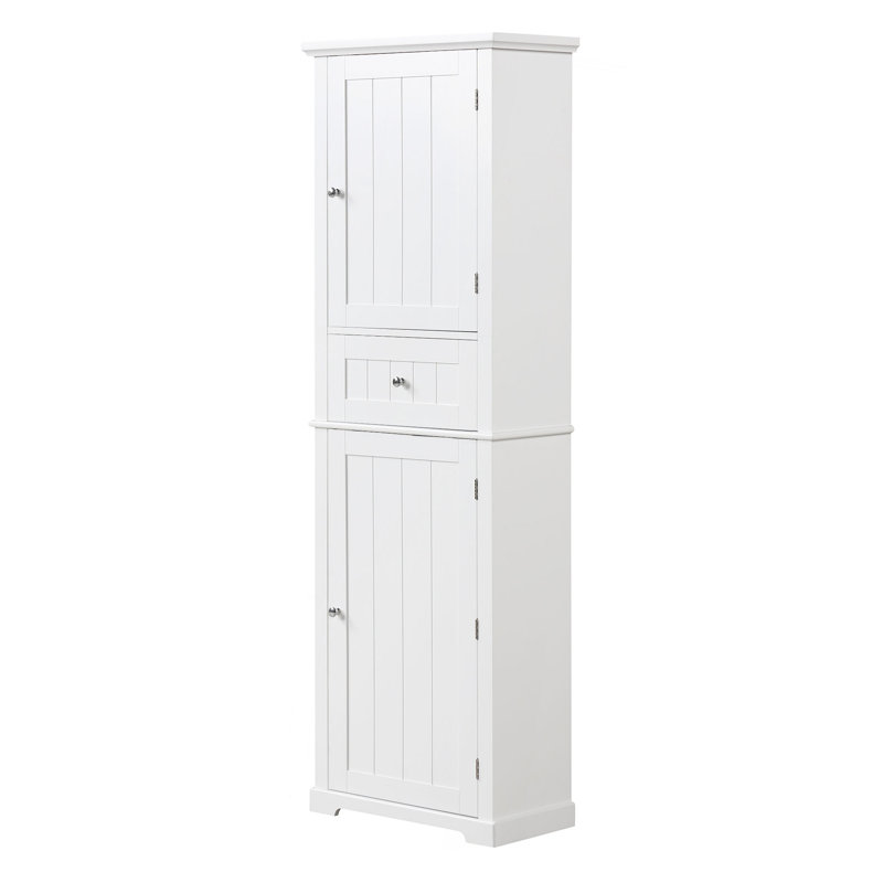 Tall Bathroom Storage Cabinet, Freestanding Storage Cabinet With Drawer And Adjustable Shelf, MDF Board With Painted Finish