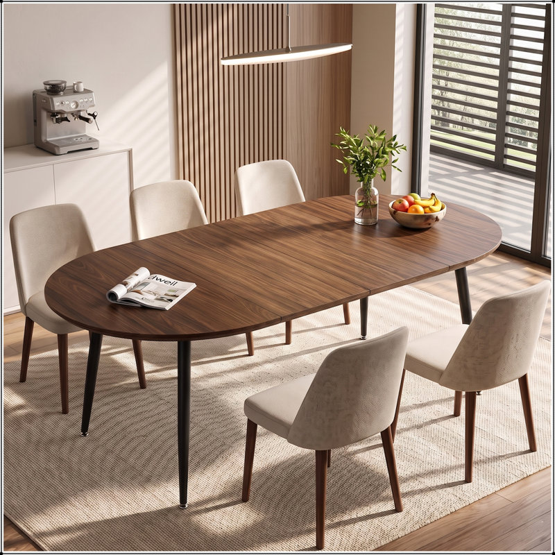Table de salle à manger extensible 3-en-1 ovale avec plateau en noyer