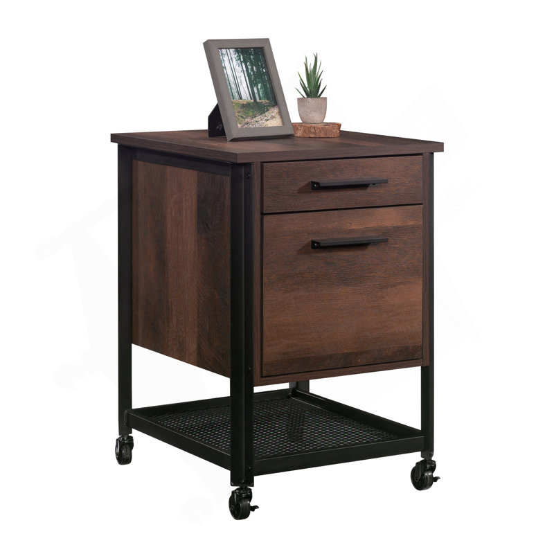 Pedestal File Cabinet With Large Drawers, Antique Dark Oak Finish