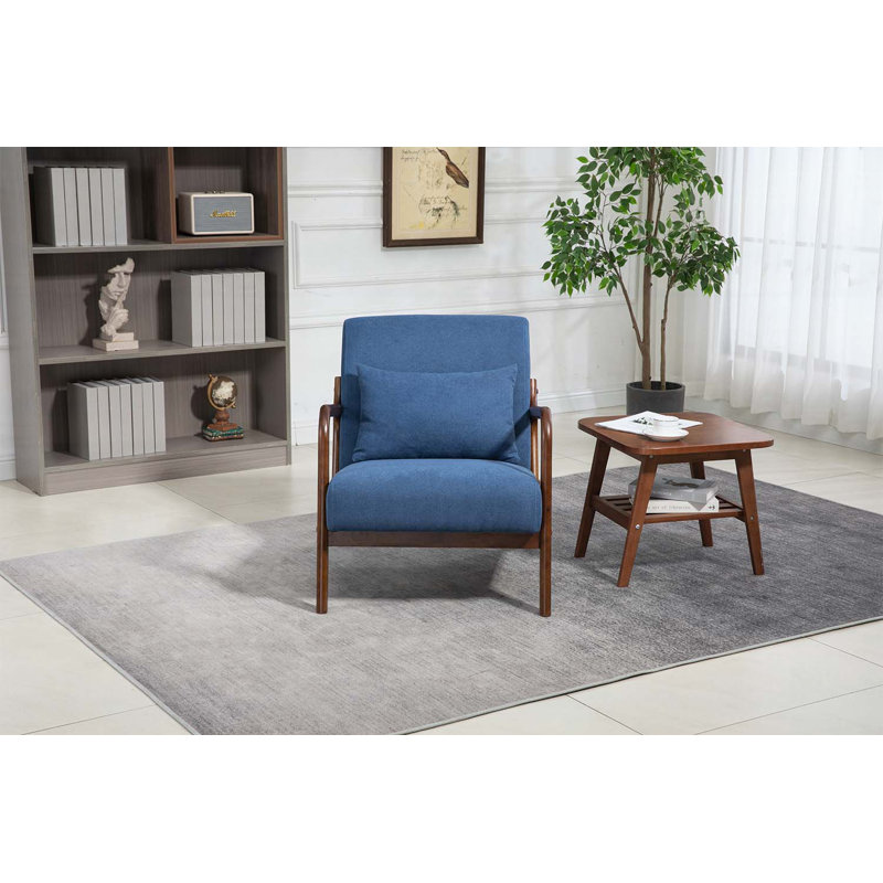 Chaise d'appoint avec structure en bois, parfaite pour la lecture et la détente, Bleu, Marron foncé
