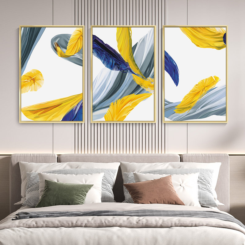 "Abstract Lines", art mural encadré en aluminium, H 16,3 po x l 36,3 po x P 1,65 po, Cadre doré