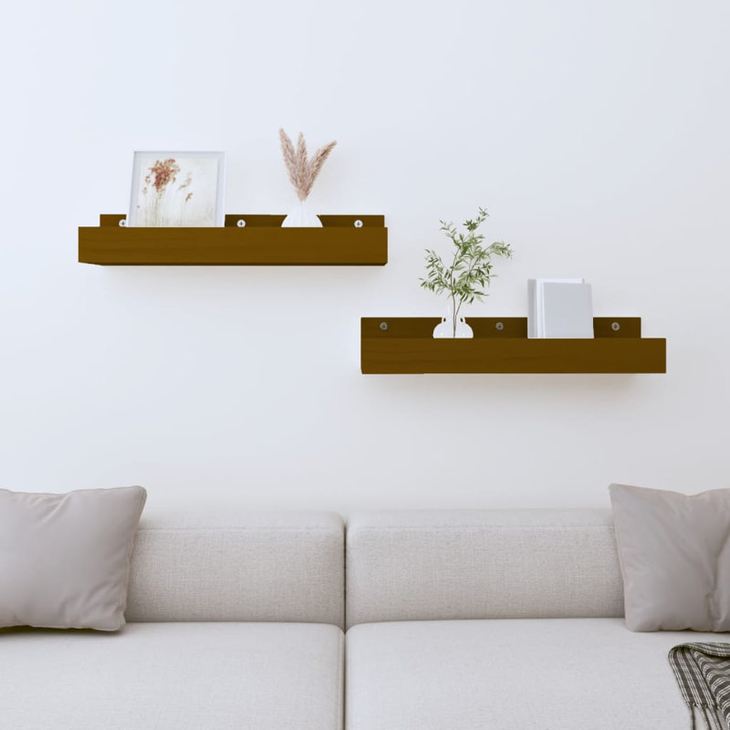 Solid Wood Floating Shelf, Honey Brown, 9cm H x 50cm W x 12cm D