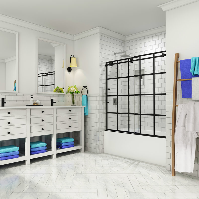 Porte de baignoire coulissante simple sans cadre 60 po x 60 po French Vienne, Ouverture gauche