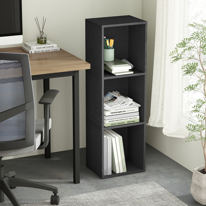 Bibliothèque à 3 niveaux, bibliothèque cubique, bibliothèque, pour salon, bureau personnel, salle à manger, Noir