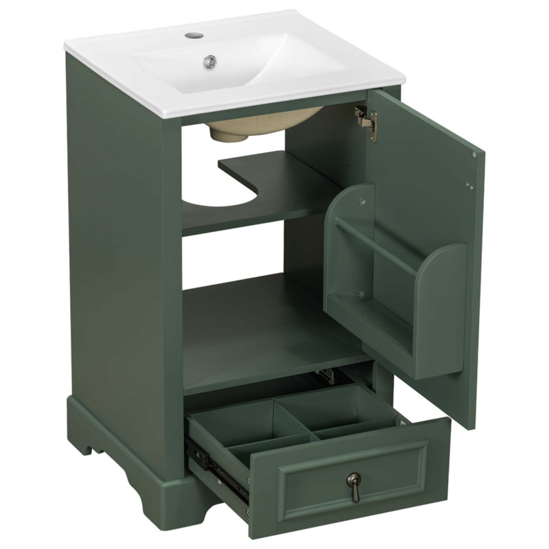Meuble-lavabo de 20 pouces avec lavabo en céramique, Vert