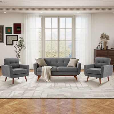 Ensemble de canapé-lit 65 po avec 2 fauteuils d'appoint rembourrés et capitonnés