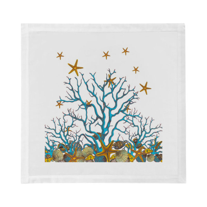 Coral Reef Cotton Blend Square Napkins, White Turquoise