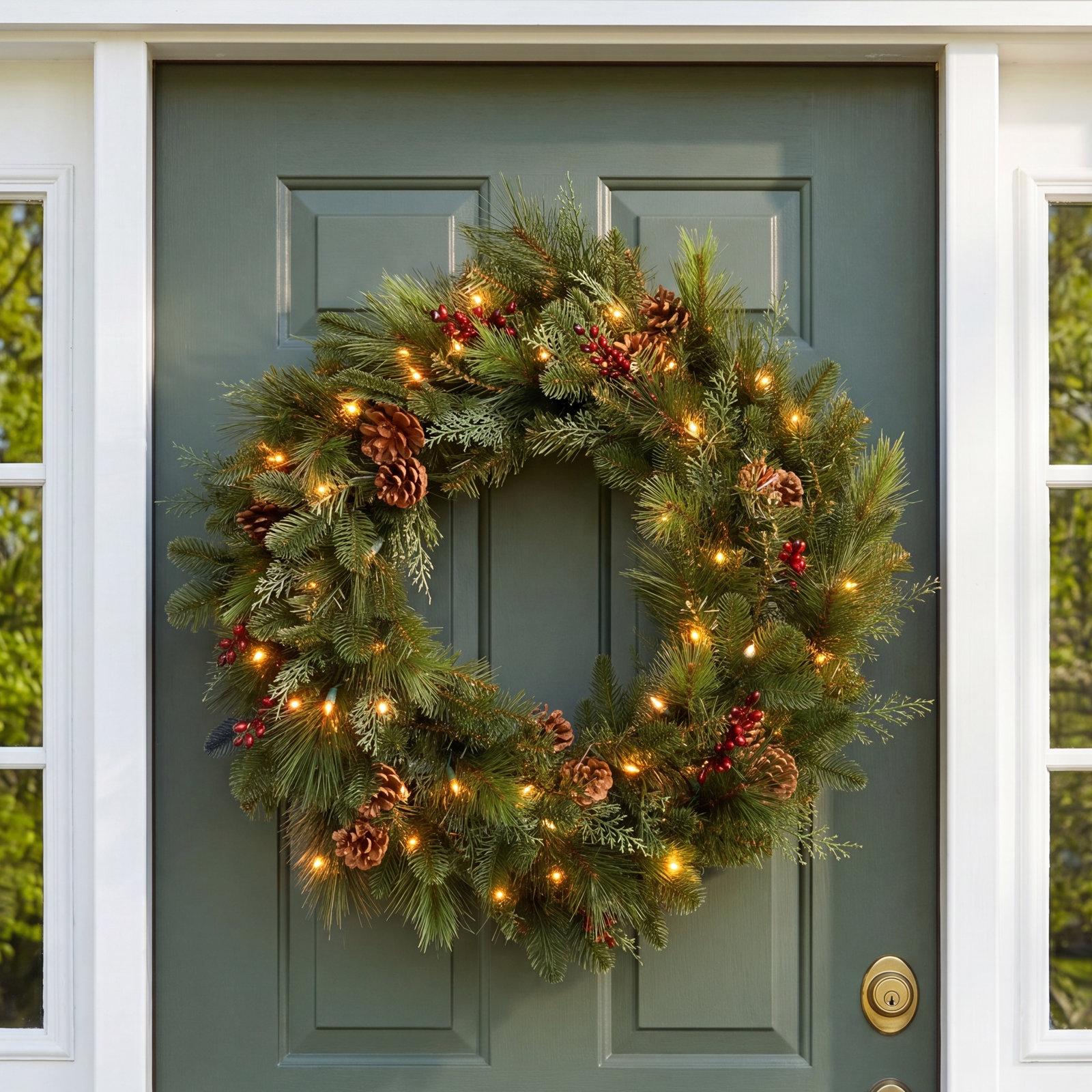 Berry Pre-Lit Wreath, 30" H x 30" W x 5" D