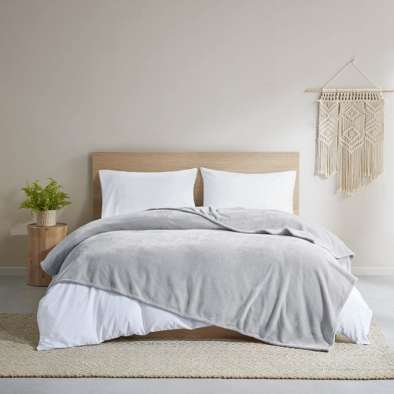 Couverture chauffante en peluche, Simple, gris