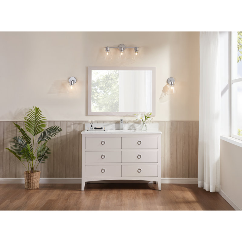 48" Solid Wood Sink Vanity With 1" Top, Polished Chrome, Dreamy White