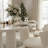 63" Oval Dining Table with White Sintered Stone Top & Roman Column Wood Base-649096551