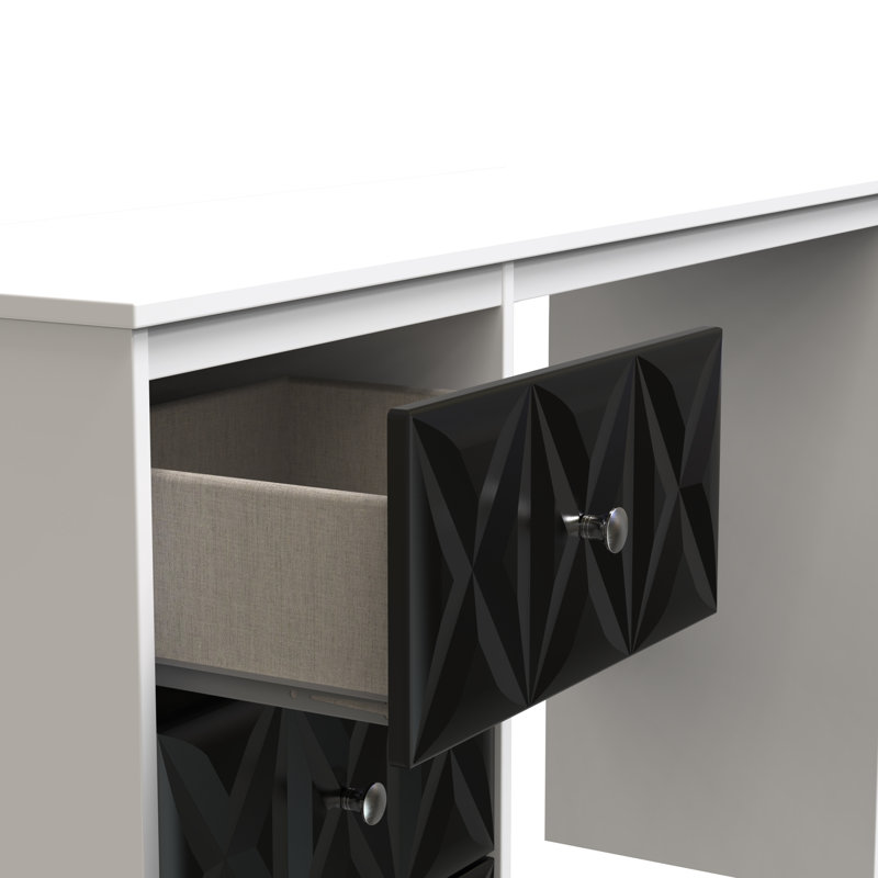Ceinwen 3 Drawer Desk (Ready Assembled), Deep Black/White